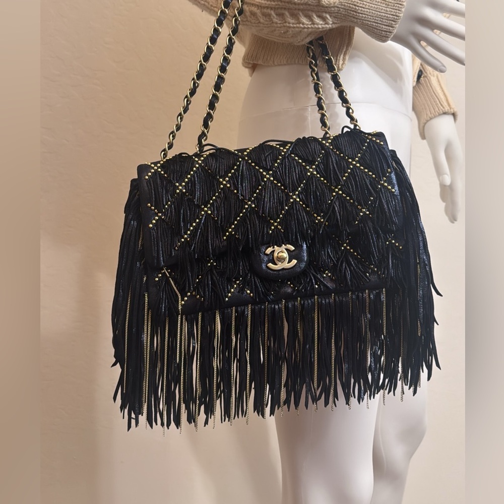 Chanel Paris-Dallas Fringe Flap Bag Studded Metallic Suede with Chain Detail